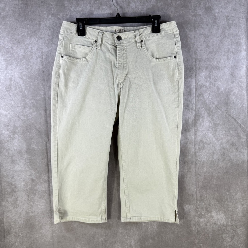 Riders by Lee Denim Jeans Capris Women 12 Medium Gray Side Slits Cropped Stretch